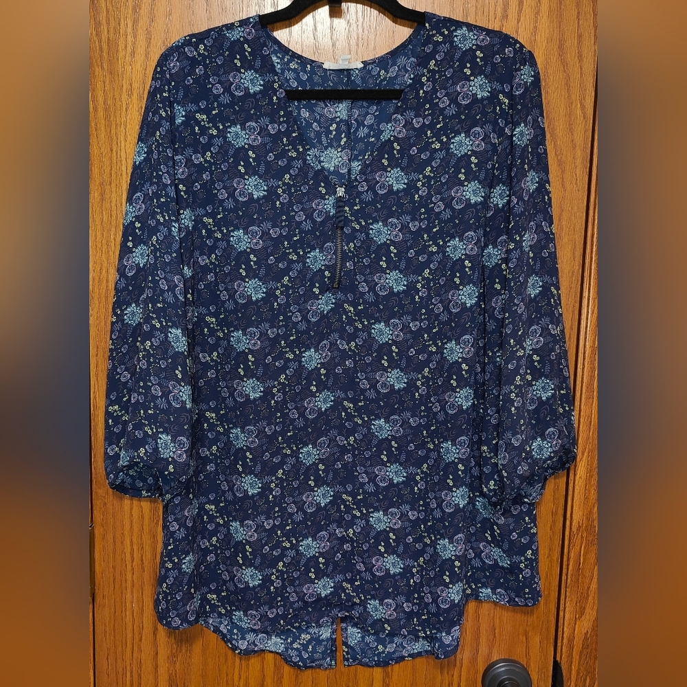 Women's Maurices Blue Floral Blouse Top, Size XXL